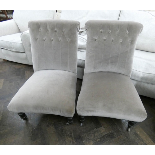 330 - A pair of late Victorian buttoned back taupe velvet upholstered occasional chairs