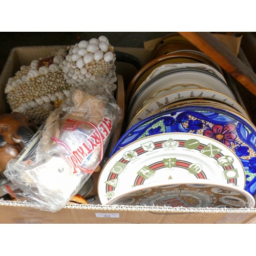 42 - Two large boxes of glass, china, plates, ornaments etc