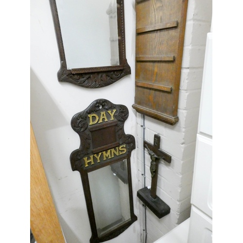 279 - Two Hymn boards made into mirrors, two other hymn boards and a crucifix