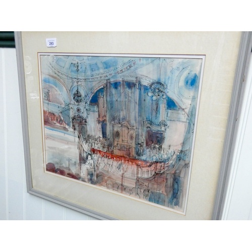 293 - A watercolour of a theatre scene signed Nina Carrol 1973