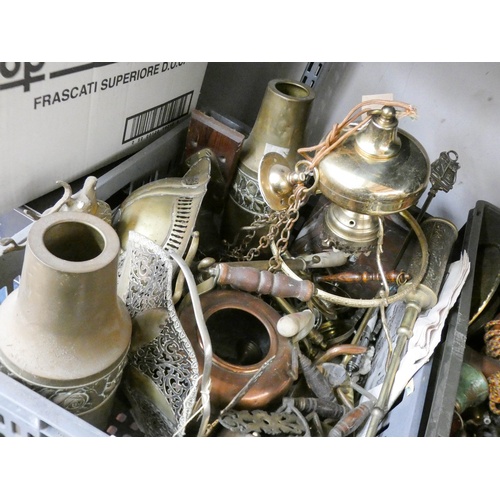 74 - Two large boxes of brass and copper ware