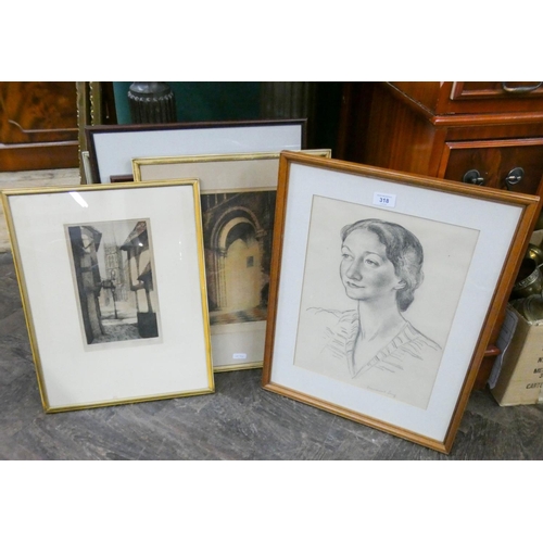 318 - Pencil portrait, watercolours and signed limited edition prints of River Thames London by Paul Bisso... 