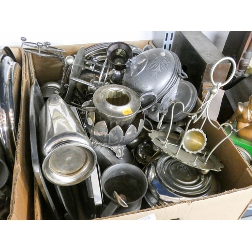 173 - Two very large boxes of silver plate and other ornaments