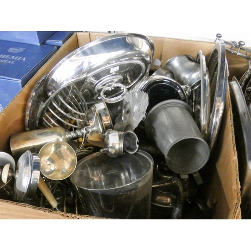 173 - Two very large boxes of silver plate and other ornaments