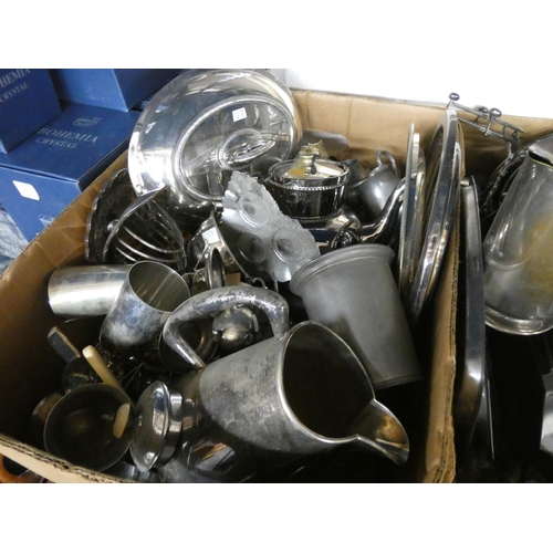 173 - Two very large boxes of silver plate and other ornaments