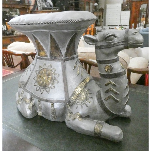 289 - An unusual Camel shaped plant or side table, painted grey and gold terracotta