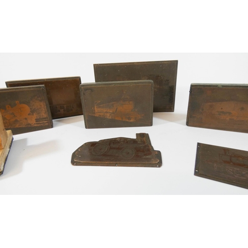 525 - A collection of vintage copper printing blocks locomotive theme