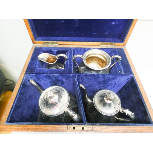 601 - Elkington & Company - Victorian four piece silver tea and coffee service, in velvet lined oak origin... 