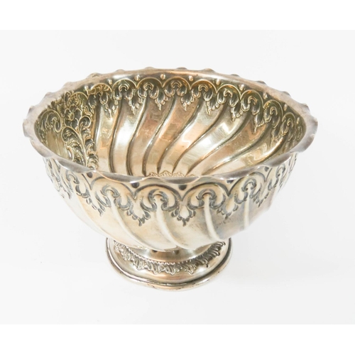 605 - Victorian silver rose bowl of wrythren circular form, Sheffield 1895, with faint inscription to Mr J... 