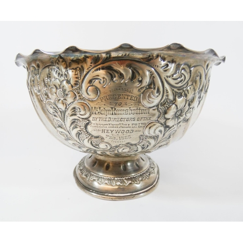 605 - Victorian silver rose bowl of wrythren circular form, Sheffield 1895, with faint inscription to Mr J... 