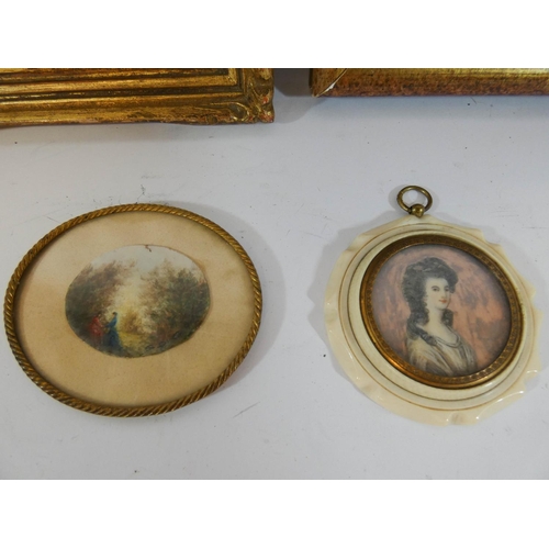 542 - A collection of four antique miniature and small portrait paintings one in the decorative ivorine fr... 