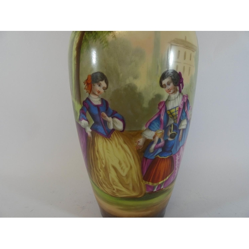 545 - A large hand painted baluster shape vase painted with portraits of lady and children in garden, heig... 