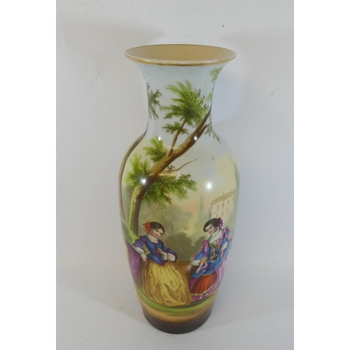 545 - A large hand painted baluster shape vase painted with portraits of lady and children in garden, heig... 