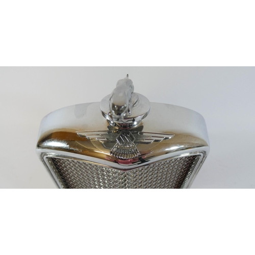 615 - Jaguar interest, a hip flask decanter in the form of a Jaguar radiator, heavy chrome on plated metal... 