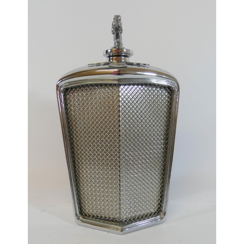 615 - Jaguar interest, a hip flask decanter in the form of a Jaguar radiator, heavy chrome on plated metal... 