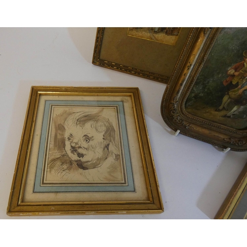 565 - A collection of five antique and later gilt framed watercolours and oil paintings, all framed