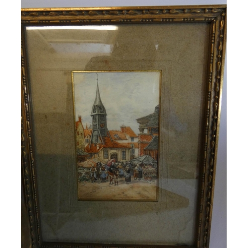 565 - A collection of five antique and later gilt framed watercolours and oil paintings, all framed