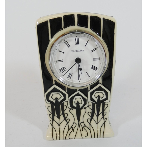 495 - A modern Moorcroft mantel clock decorated with Charles Rennie Mackintosh black and white inspired de... 