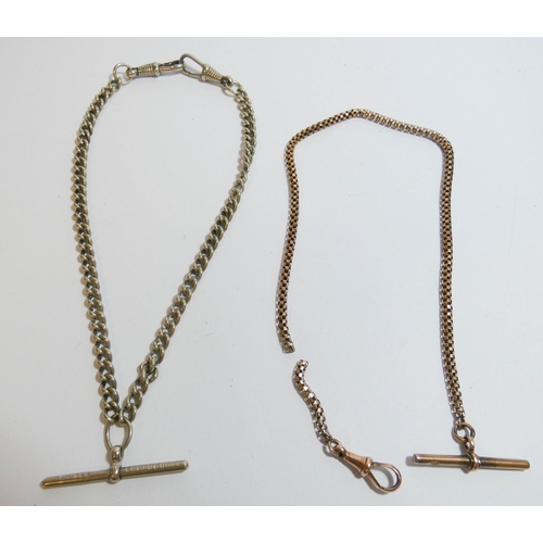 620 - 9ct gold Albert chain weighing 8.8gms together with a vintage watch Albert chain with T-bar stamped ... 