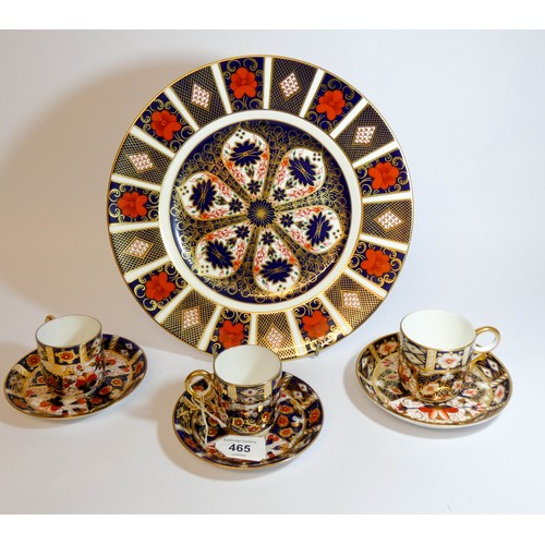 465 - Royal Crown Derby Japan pattern cabinet plate and three cabinet cups and saucers