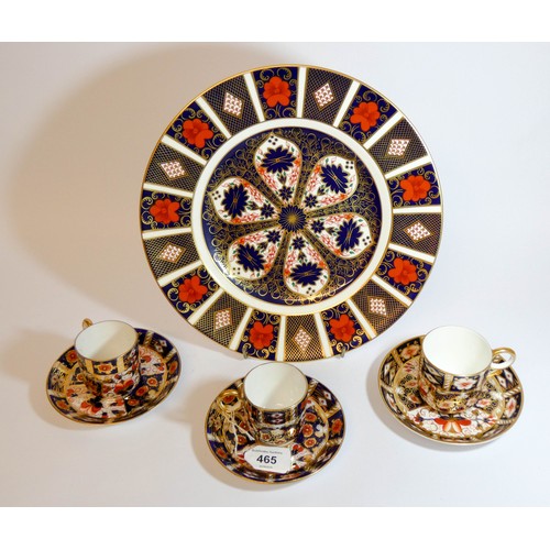 465 - Royal Crown Derby Japan pattern cabinet plate and three cabinet cups and saucers