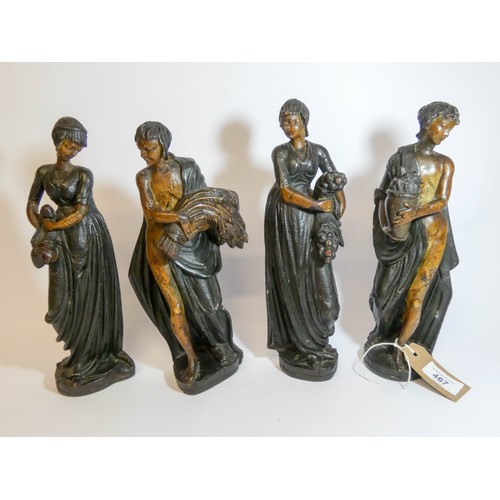 467 - A collection of four antique carved wooden figures of the four seasons, each standing approximately ... 