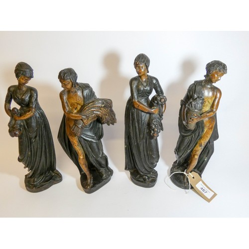 467 - A collection of four antique carved wooden figures of the four seasons, each standing approximately ... 