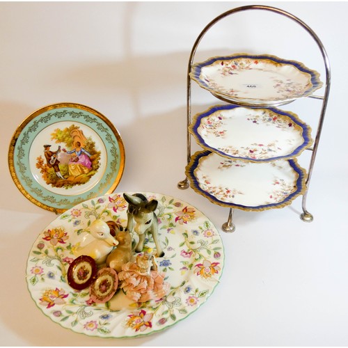 468 - Royal Doulton and Beswick animal figurines, crinoline lady figure, Limoges cabinet plates and a vint... 