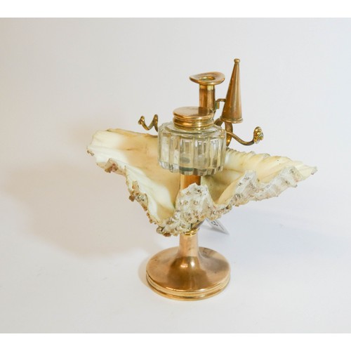 473 - Unusual turn of century shell and copper mounted inkwell