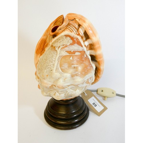 89 - Italian carved shell cameo lamp depicting the bay of Naples