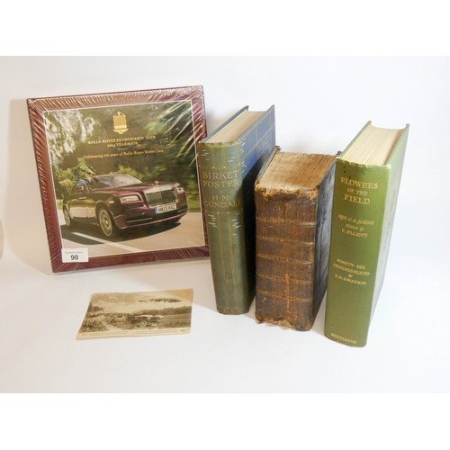 90 - A Rolls Royce enthusiasts year book, Flowers of the Field, Birket Foster and another antique leather... 