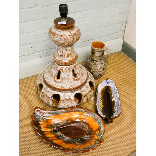 288 - A collection of West German Fat Lava ceramics to include a lamp base