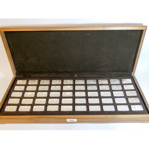 450 - Cased set of fifty hallmarked silver commemorative silver ingots '1000 years of British Monarchy Ste... 