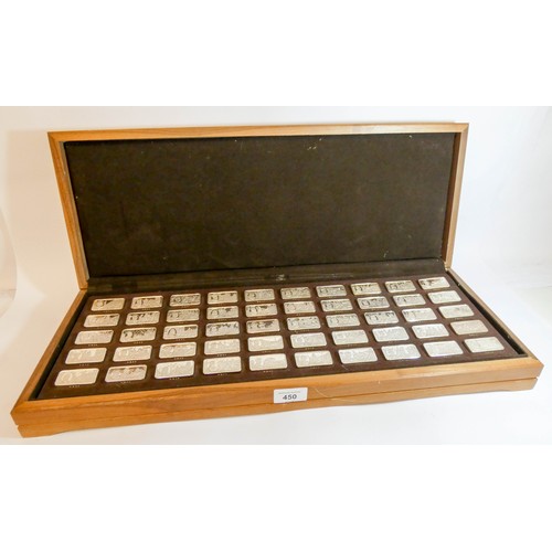 450 - Cased set of fifty hallmarked silver commemorative silver ingots '1000 years of British Monarchy Ste... 