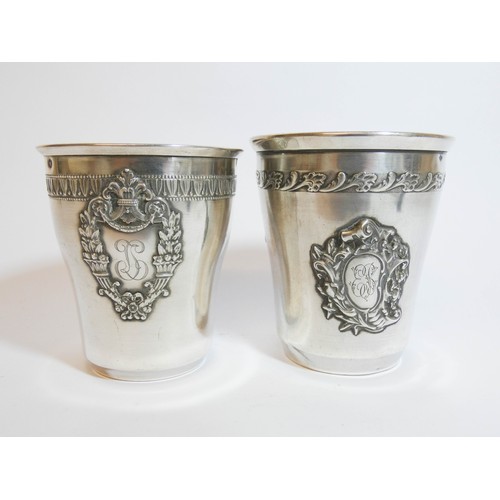 456 - Two 19th century French silver drinking beakers one with gilded interior, height of the tallest 9cms... 