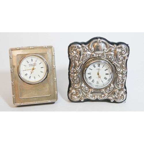 448 - Two miniature silver clocks, by Carrs & Arthur Price - both as new in original gift boxes. Each appr... 