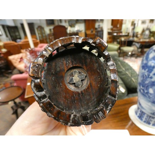 604 - Chinese export silver vase, by Hung Chong & Co Shanghai, decorated with a coiled dragon, on carved h... 