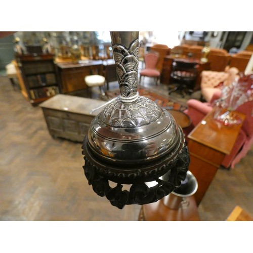 604 - Chinese export silver vase, by Hung Chong & Co Shanghai, decorated with a coiled dragon, on carved h... 