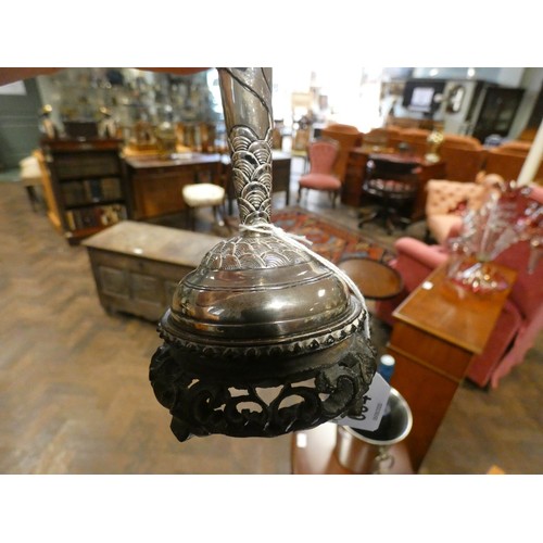 604 - Chinese export silver vase, by Hung Chong & Co Shanghai, decorated with a coiled dragon, on carved h... 