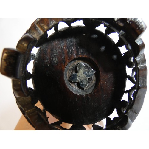 604 - Chinese export silver vase, by Hung Chong & Co Shanghai, decorated with a coiled dragon, on carved h... 