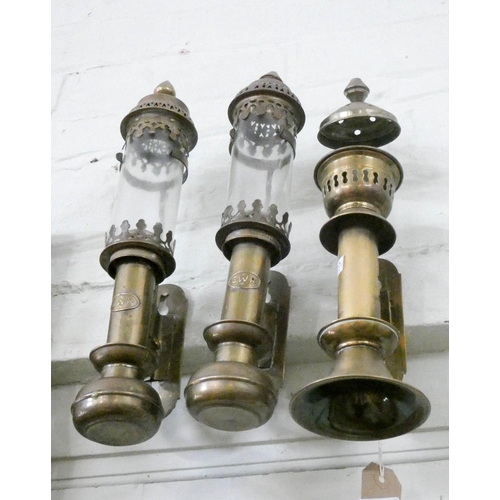 119 - Three brass railway style lamps