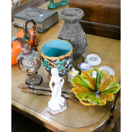 147 - Large vase, jardiniere, ewer, leaf shaped dish and other sundries