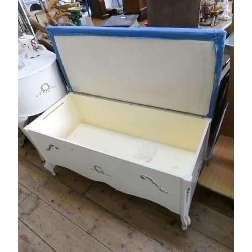 154 - A cream and gilt decorated bedroom ottoman with upholstered top