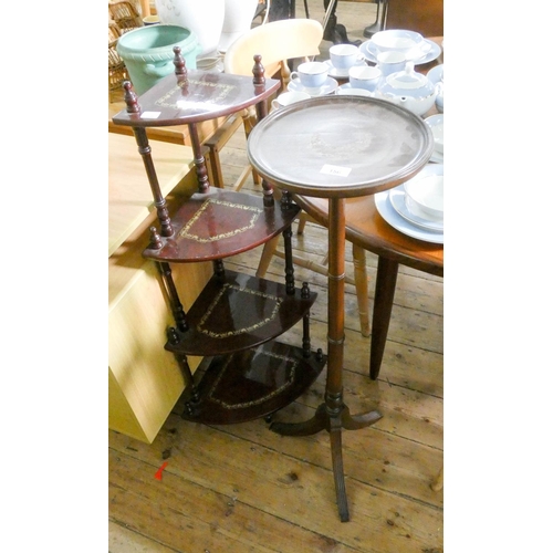 156 - A mahogany plant pedestal and four tier corner Whatnot