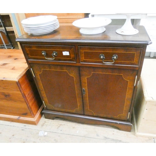 28 - Small reproduction mahogany hall sideboard fitted two drawers and cupboards, 2'6 wide