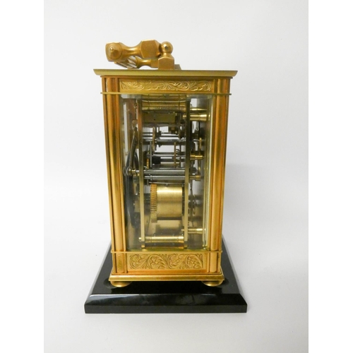 510 - French brass cased carriage clock, fully striking on the hour and half hour, with one strike on the ... 