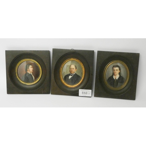 516 - Three small framed portrait miniatures.  Frames are 5 3/4