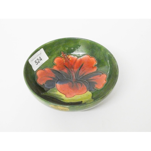 524 - Moorcroft green and floral Hibiscus pattern decorated bowl 5 3/4