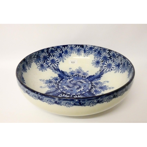 533 - Royal Doulton Daisy patterned blue and white bowl 14 1/2