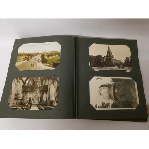 555 - A postcard album containing over 150 postcards mostly of topographical views together with a few com... 